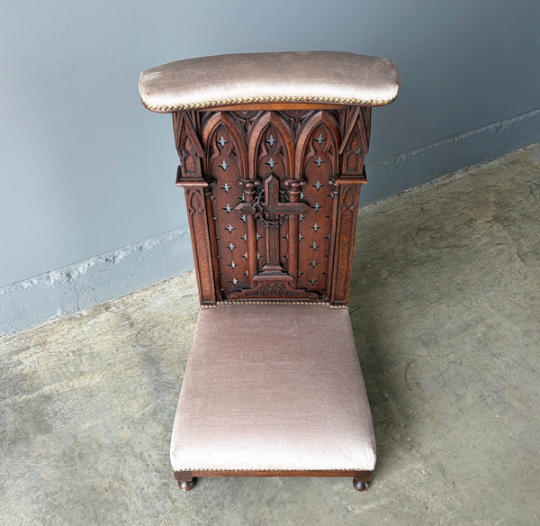 Antique French Solid Oak Wood Church Prie Dieu/Kneeler Christian Highly Carved