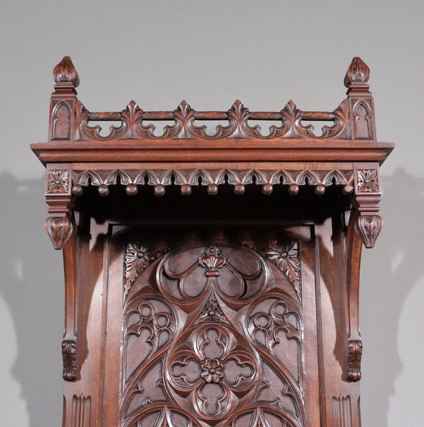88" Tall Antique French Walnut Gothic Cabinet/ Cupboard/ Display Stand/Pedestal