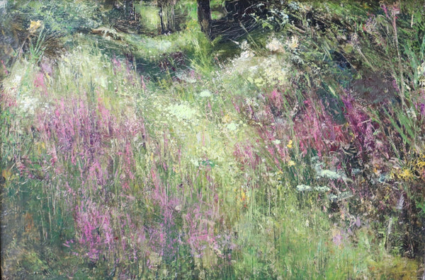 Antique European Impressionist Oil on Linen Painting of Wild Lavender