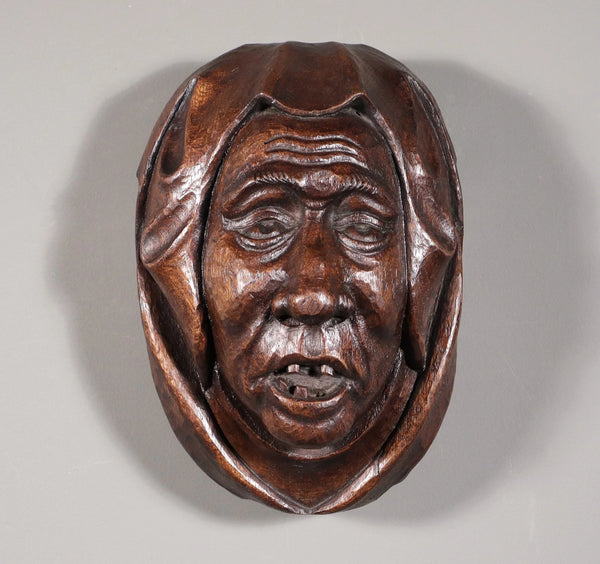 11" Tall Large Vintage Decorative Highly Carved Face/Head in Solid Oak Wood