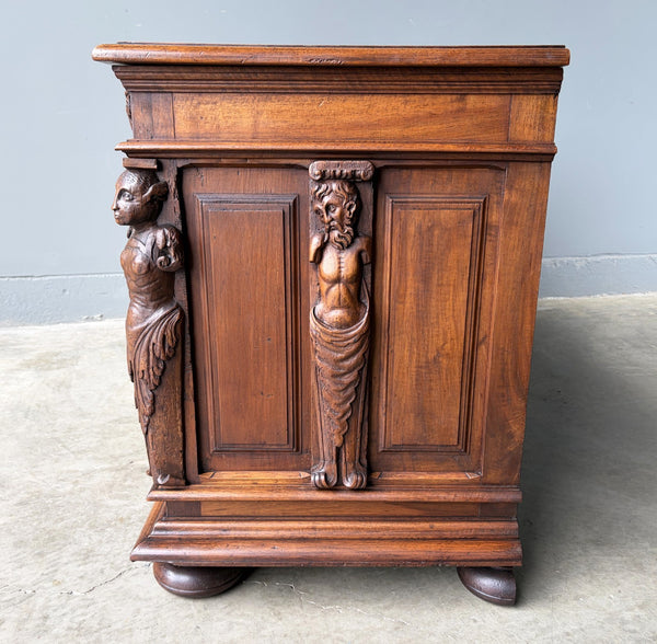 Antique French Renaissance Chest/Trunk/Sideboard Solid Walnut Detailed Carvings