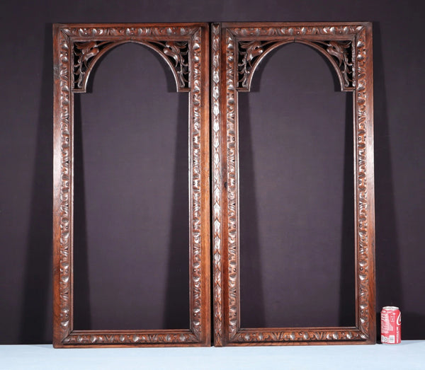 42" Tall Pair of Antique French Cabinet Door Frames in Solid Oak Wood Salvage