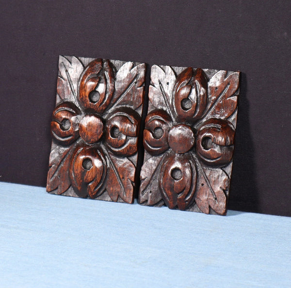 Pair of 4" French Antique Highly Carved Corbels/Trim/Brackets Solid Oak Wood