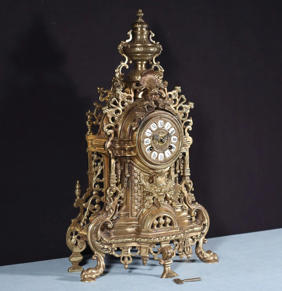 Vintage Bronze Neo Gothic Mantel Clock with Hermle/FHS Clockworks