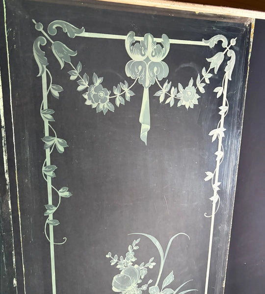 47" Tall Pair of Antique French Etched Beveled Glass Windows Frosted Glass