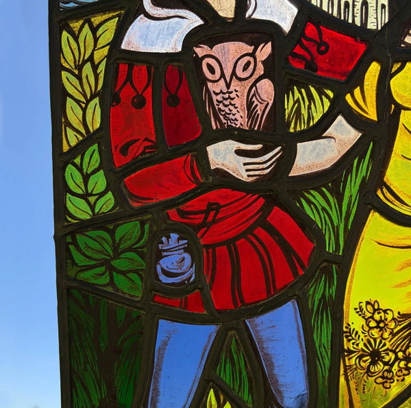 20" Tall Vintage Belgian/Flanders Stained/Leaded Glass Panel of Thyl and Nele