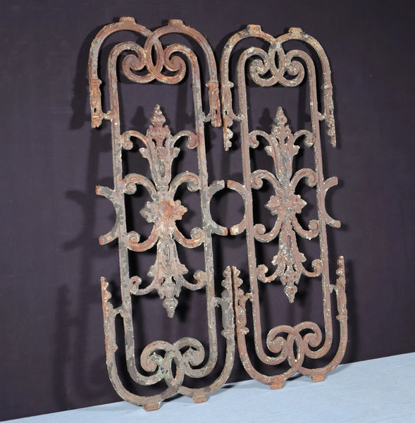 32" Tall Pair of Large French Antique Cast Iron Window Grilles Panels