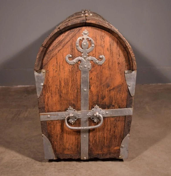 Large Antique French Chest/Trunk in Solid Pine Wood With Iron Straps 1800's