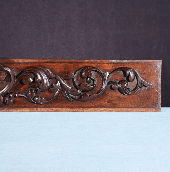 40" Wide French Antique Solid Oak Wood Highly Carved Crest/Decorative Panel