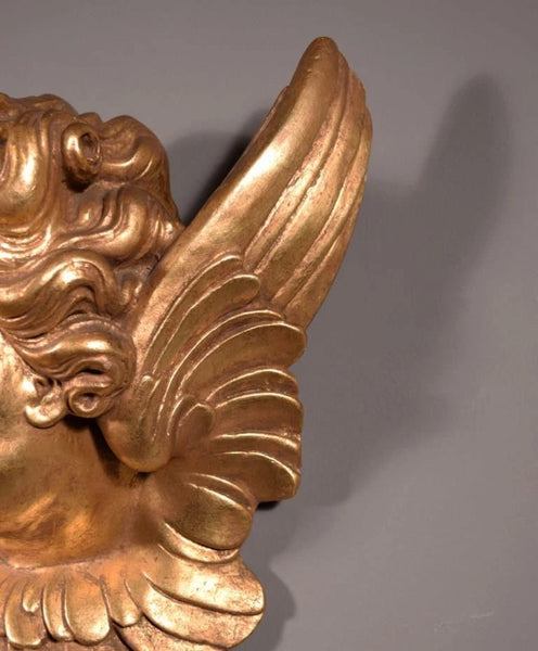 12" Vintage Wall Mounted French Gilded Plaster Angel with Wings