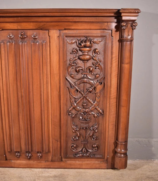 88" Wide Antique French Panel/King Size Headboard in Solid Walnut w/Knight