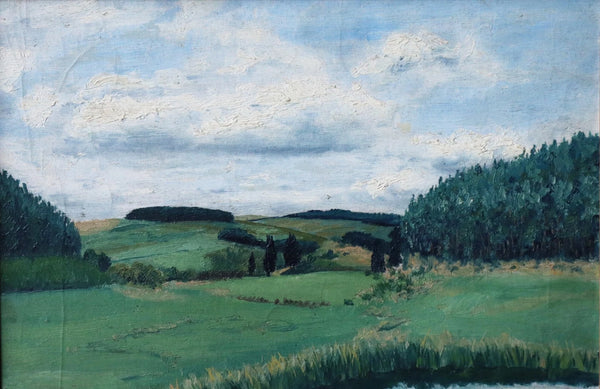 24" Wide Framed Antique Oil/Canvas Painting of a Belgian Landscape