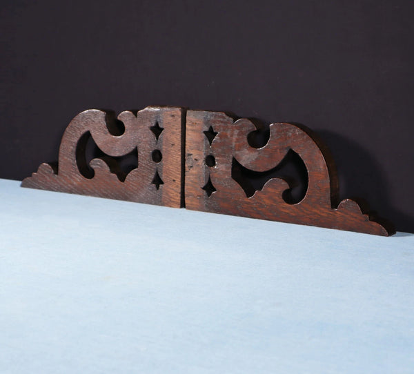 Pair of 12" Wide French Antique Solid Oak Wood Brackets Trim Pieces