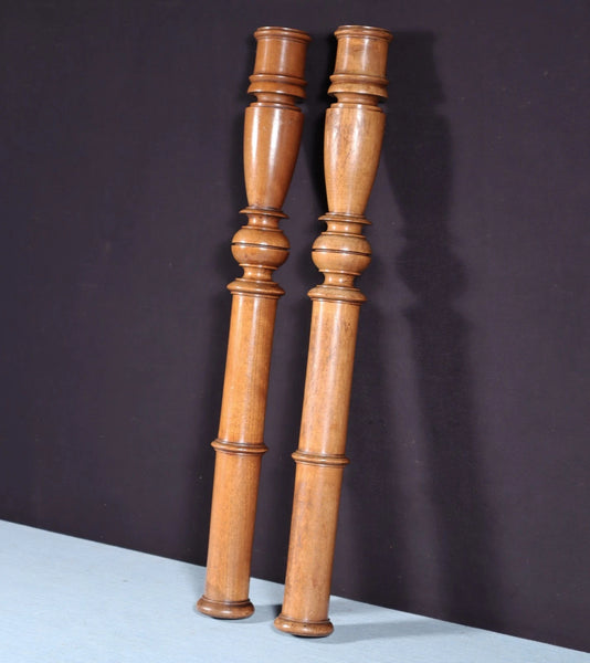 23" Tall Pair of French Antique Solid Walnut Wood Posts/Pillars/Trim Salvage