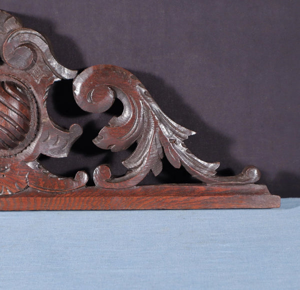 24" Wide Antique French Solid Oak Wood Highly Carved Detailed Crest