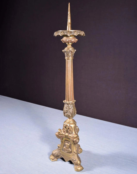 27" Antique Bronze Renaissance Revival Church Candlestick Candelabra w/Jesus