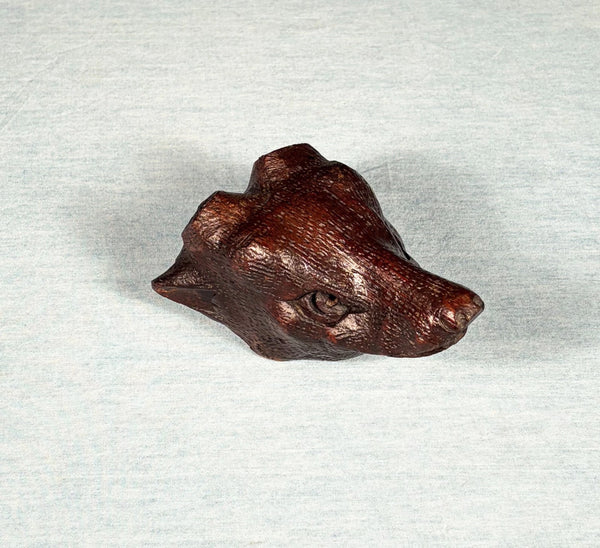 5" Tall French Antique Highly Carved Deer Head in Solid Oak Wood Trim Piece