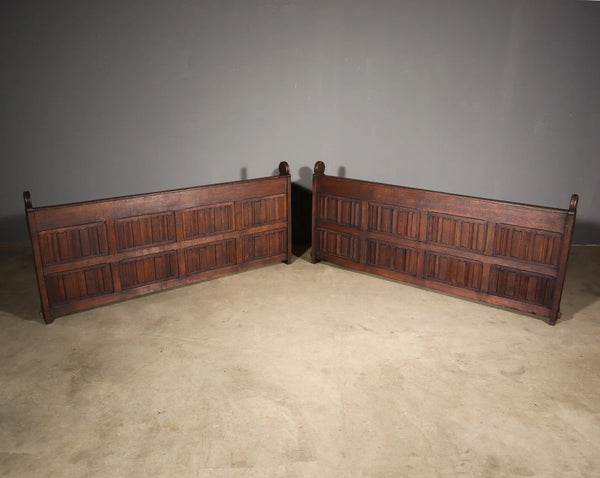 Pair of 79" Long Antique Gothic Revival Solid Oak Wood Prayer Church Rails