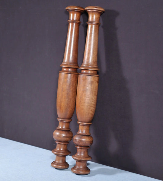 25" Tall Pair of French Antique Solid Walnut Wood Posts/Pillars/Trim Salvage