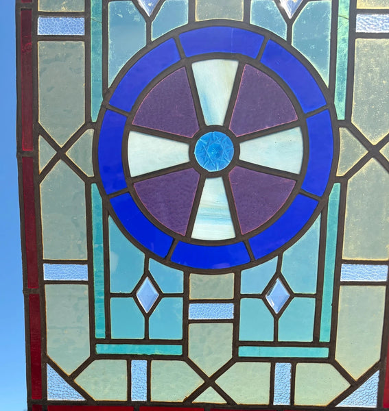 28" Tall French Antique Religious Stained/Leaded Glass Panel from a Church