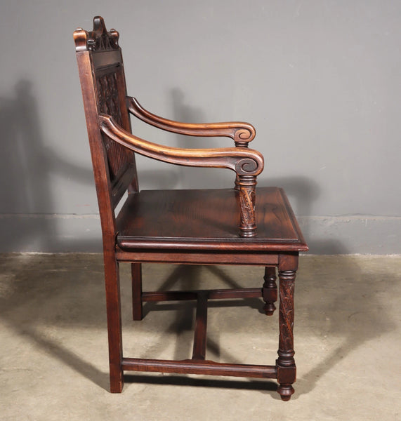 Share French Antique Gothic Revival Chestnut Arm Chair Carved Wood Desk Chair