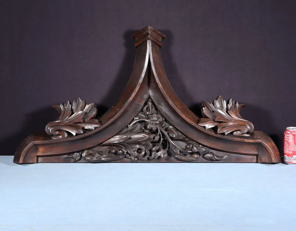 36" Antique French Gothic Revival Crest/Pediment in Solid Walnut and Oak Wood