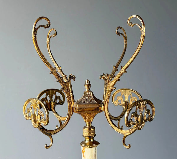 69" Tall Ornate Vintage Brass & Onyx Marble Coat/Hat Rack Hall Tree/Stand