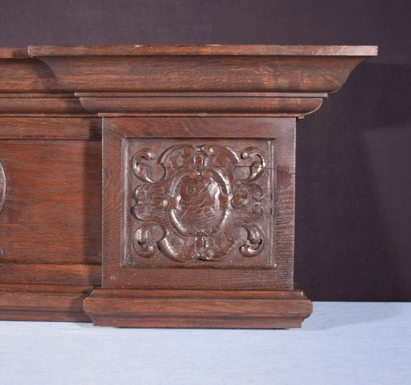 58" Wide Large Antique French Solid Oak Wood Panel/Crest Pediment w/Carvings