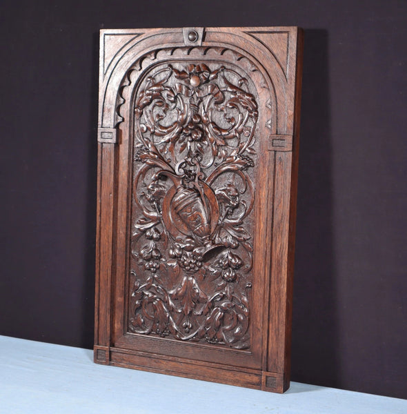 24" Tall Antique French Solid Oak Wood Louis XVI Panel Highly Carved