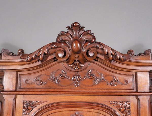 71" Tall Antique French Solid Walnut Wood Highly Carved Renaissance Cabinet