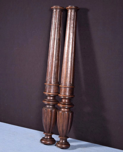 21" Pair of French Antique Solid Oak Posts/Pillars/Columns/Balusters Salvage