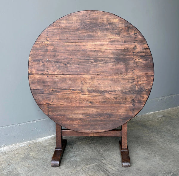 Antique French Solid Oak and Pine Rustic Wood Wine Tasting Table with Tilt Top