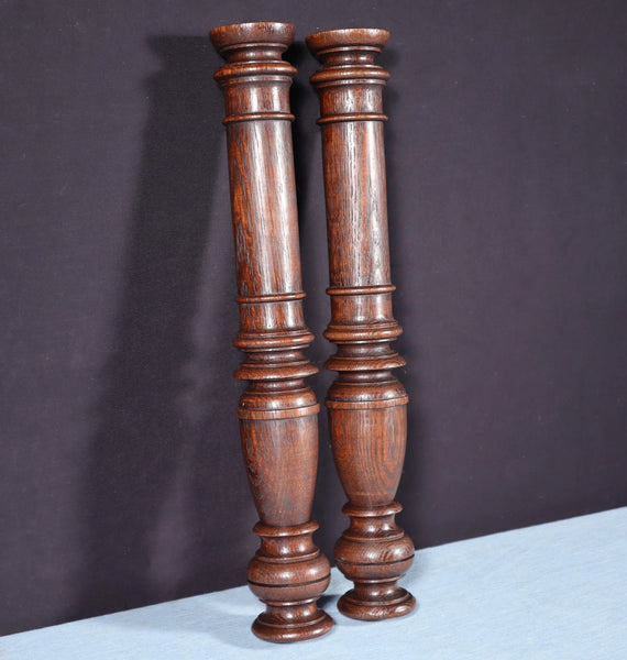 17" Pair of French Antique Solid Oak Wood Posts/Pillars/Trim Salvage