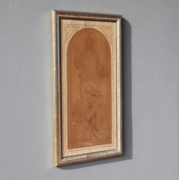 Antique Framed Drawing on Paper by Theodore-Joseph Canneel (1817-1892)