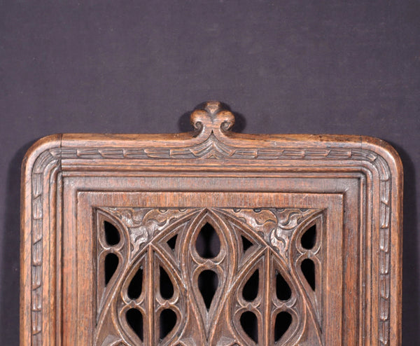 French Antique Gothic Revival Panel in Solid Oak Wood Salvage Early 1900's