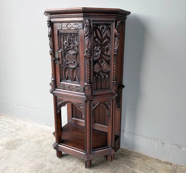 Vintage French Gothic Revival Cabinet/Console/Sideboard, Highly Carved Oak Wood