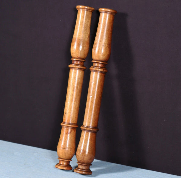 12" Tall Pair of French Antique Solid Walnut Wood Posts/Pillars/Trim Salvage