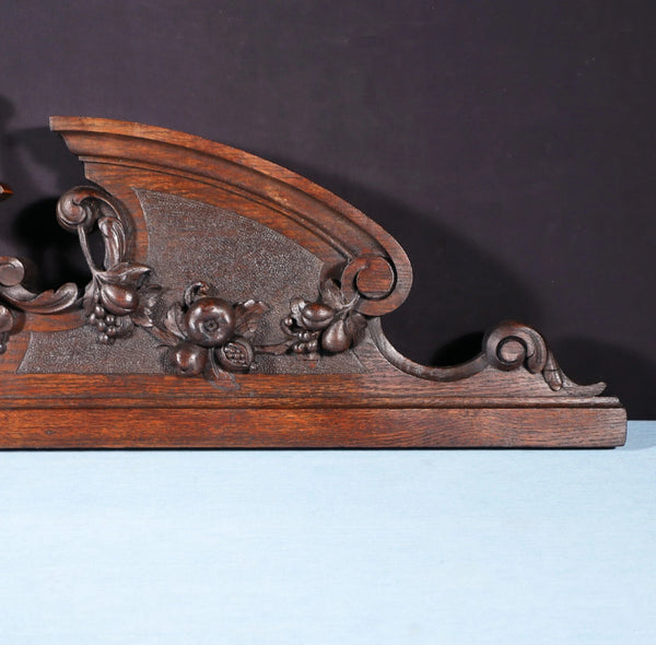 43" Wide Antique French Solid Oak Wood Highly Carved Detailed Crest