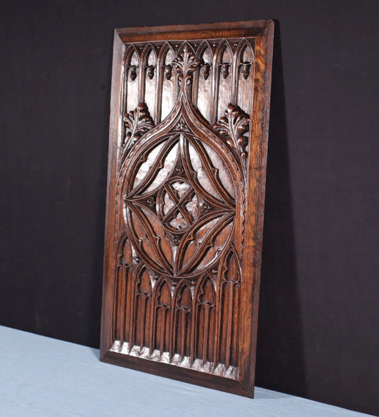 26" Large French Antique Gothic Revival Panel Solid Oak Wood Salvage Late 1800's