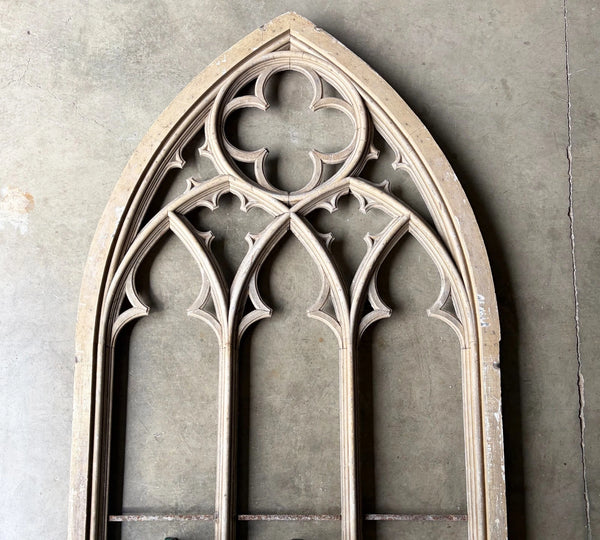14 Foot Tall XL Antique Belgian Gothic Architectural Solid Oak Window Frame