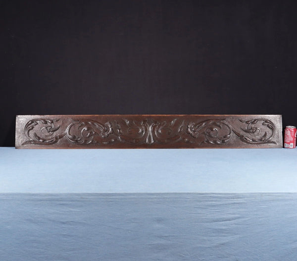 59" Wide Large Antique French Solid Oak Wood Panel/Crest Pediment w/Carvings