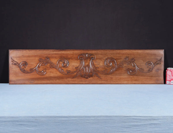 45" Wide Antique French Solid Walnut Wood Panel/Crest Pediment w/Carvings