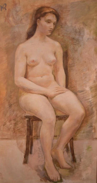 Large Framed Vintage Oil on Canvas Painting of a Nude Woman
