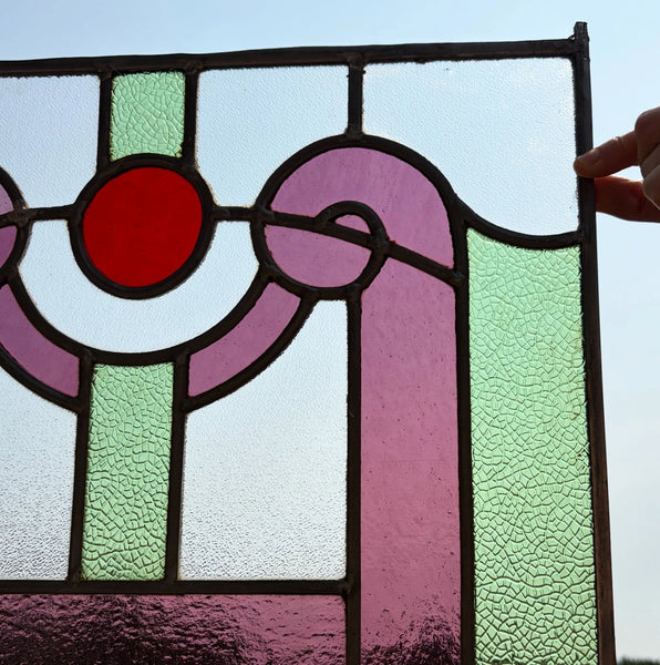 18" Tall Antique French Stained Glass Panel with Leaded Glass, Window, Hanging