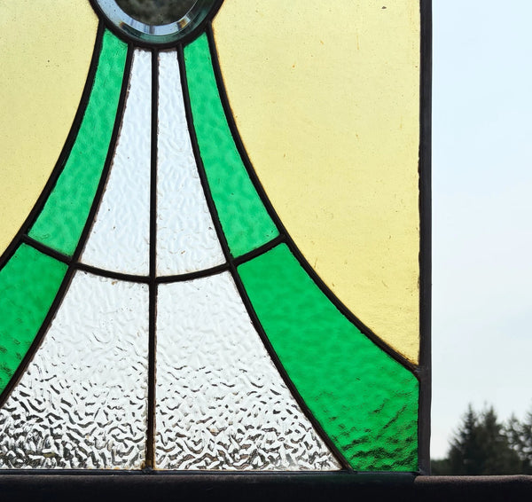 18" Tall Antique French Stained Glass Panel with Leaded Glass, Window, Hanging