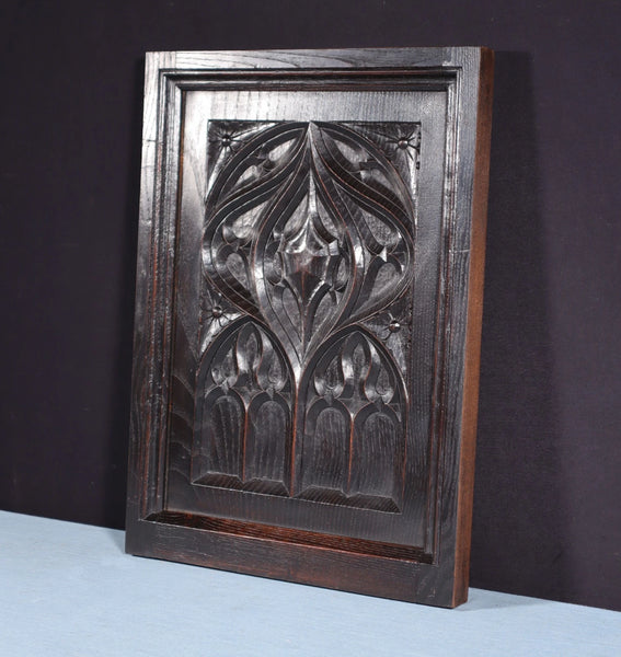 French Antique Gothic Revival Panel in Solid Chestnut Wood Salvage Late 1800's