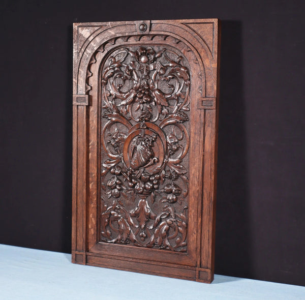 24" Tall Antique French Solid Oak Wood Louis XVI Panel Highly Carved
