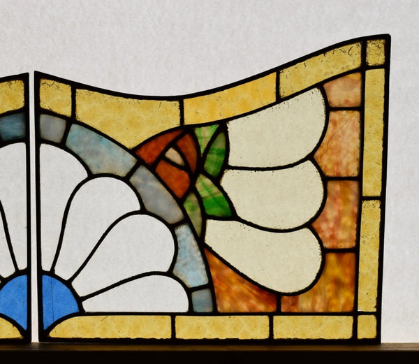 Pair of Vintage French Art Deco Stained Glass Panels with Copper Frames