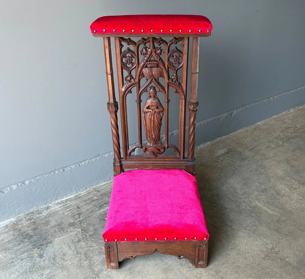 Antique French Solid Oak Wood Church Prie Dieu/Kneeler Christian Highly Carved