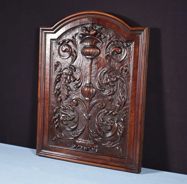 25" Tall Antique French Solid Walnut Wood Highly Carved Panel Salvage